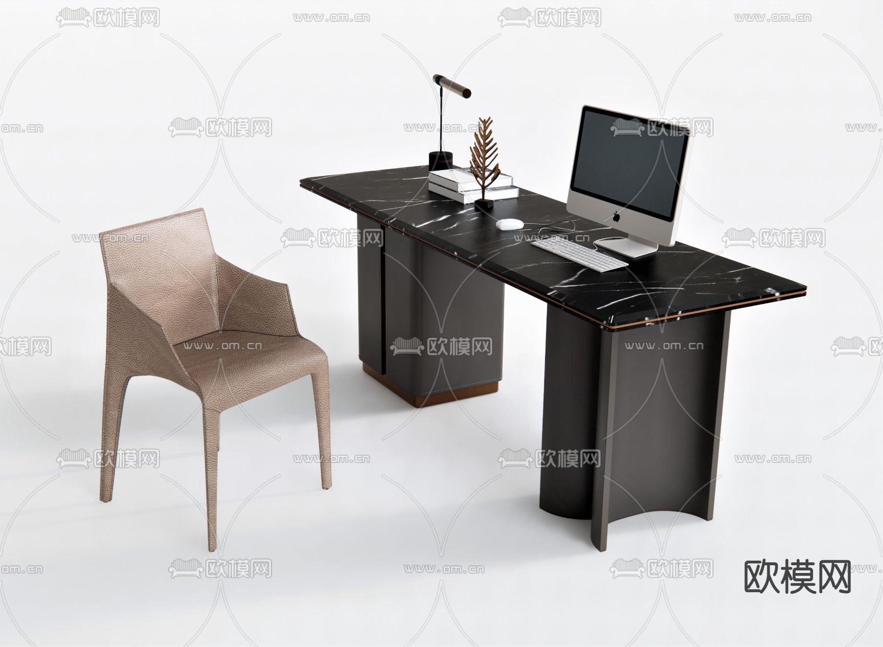 北欧书桌 办公桌椅su模型下载（渲染图1）