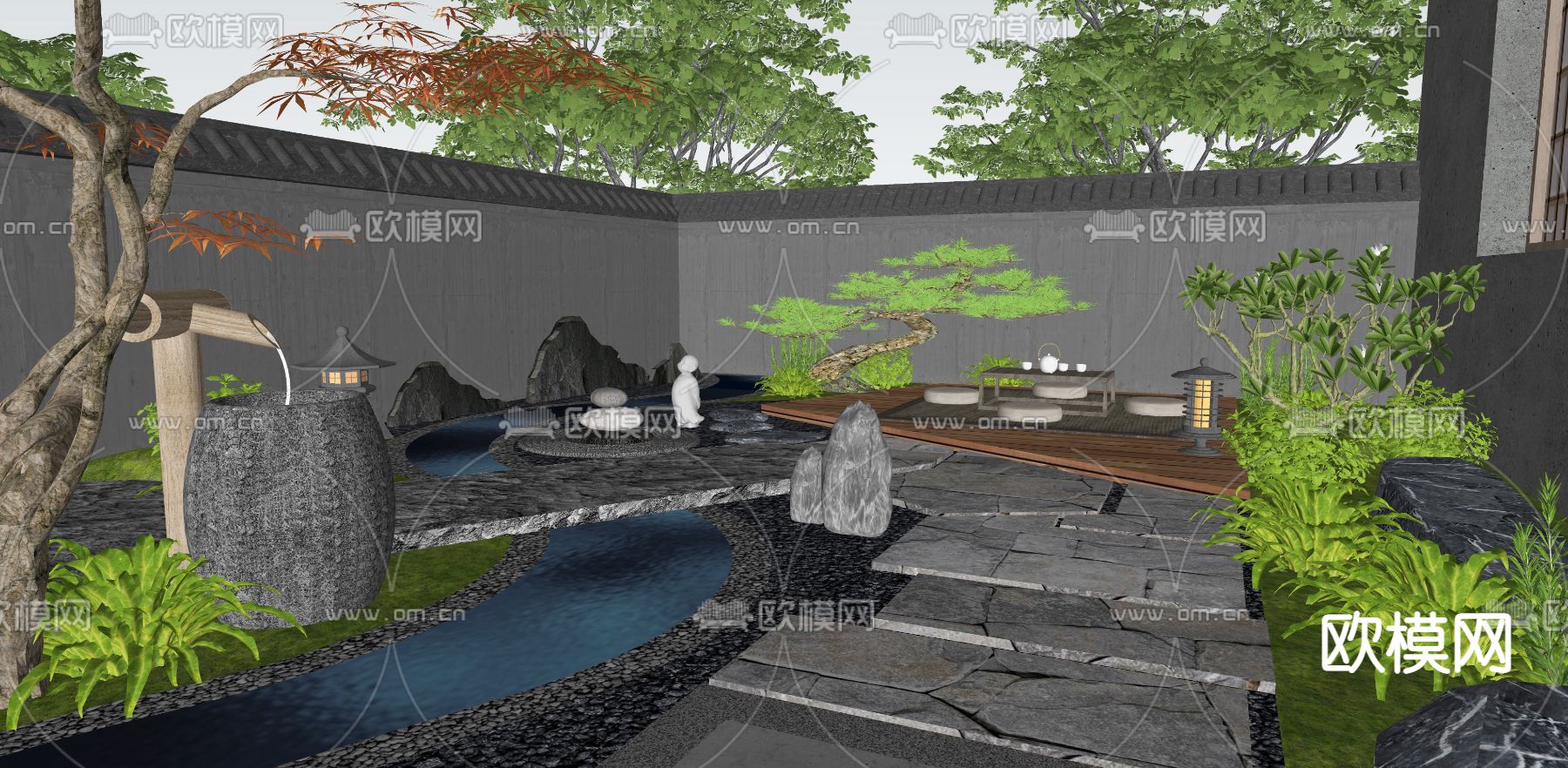 日式山水庭院秋景su模型下载（渲染图4）