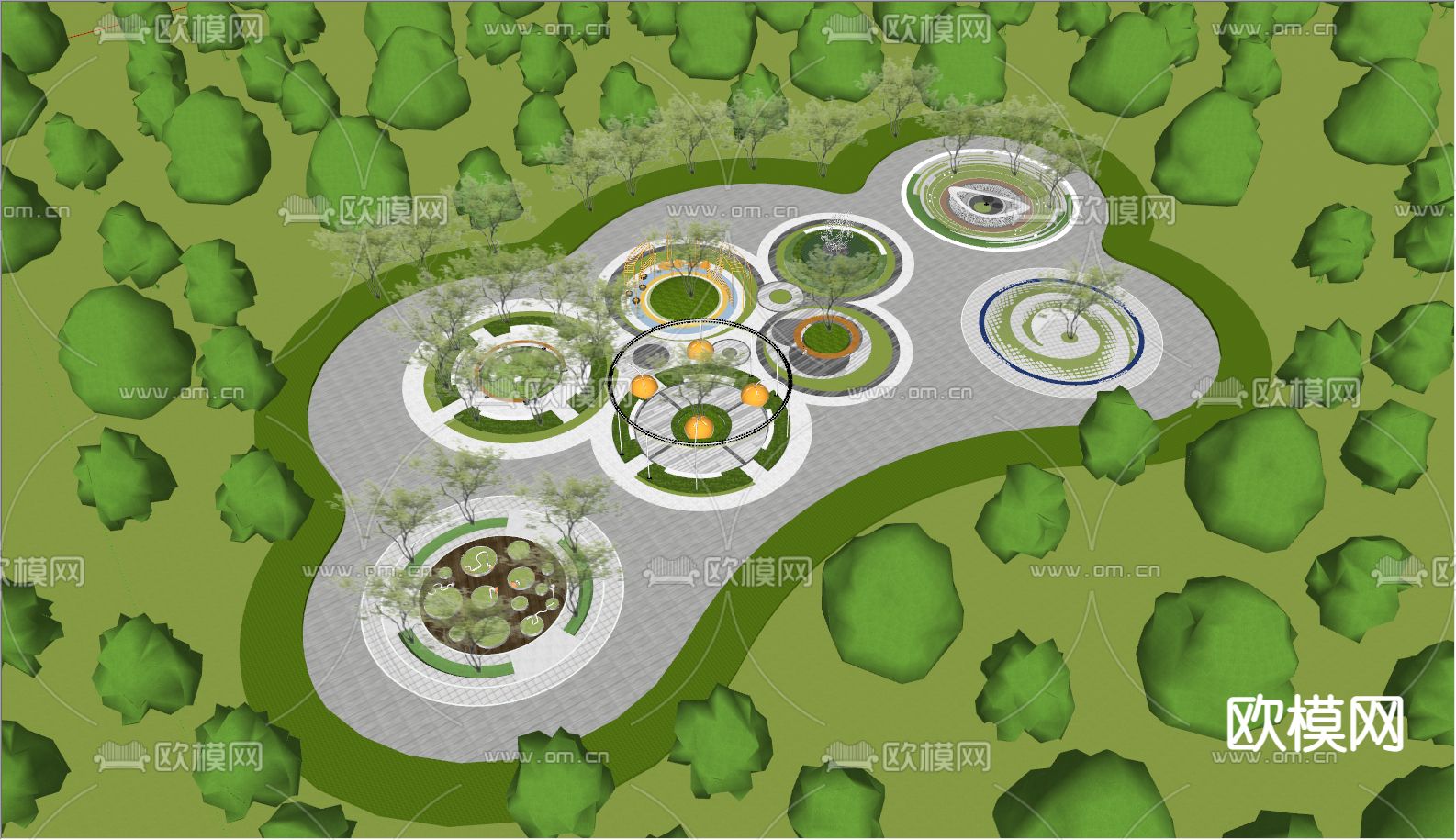 现代公园景观圆形广场su模型下载（渲染图4）