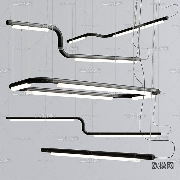现代矩形线条吊灯免费3d模型下载(渲染图1)