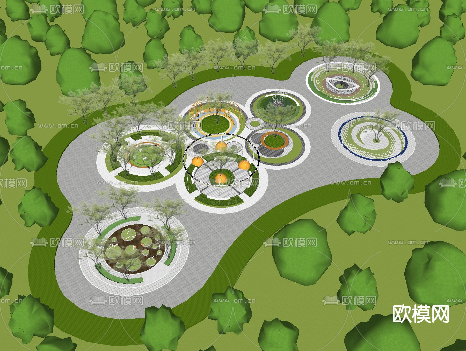 现代公园景观圆形广场su模型下载（渲染图5）