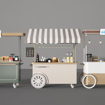  售货车 摊位贩卖车 快餐车su模型 