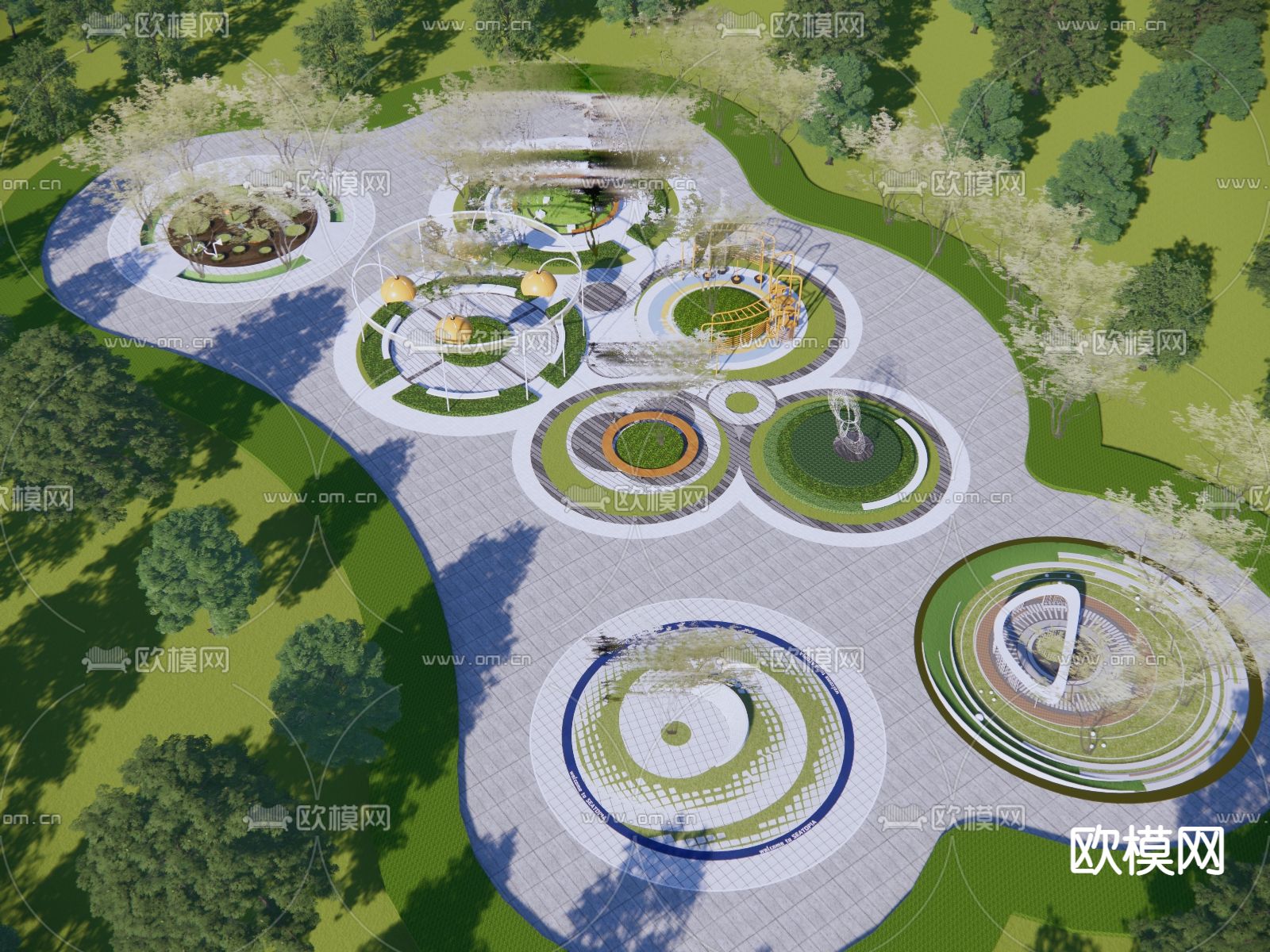 现代公园景观圆形广场su模型下载（渲染图3）