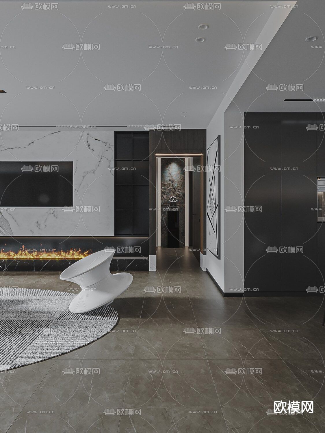 高级灰客餐厅3d模型下载（渲染图3）