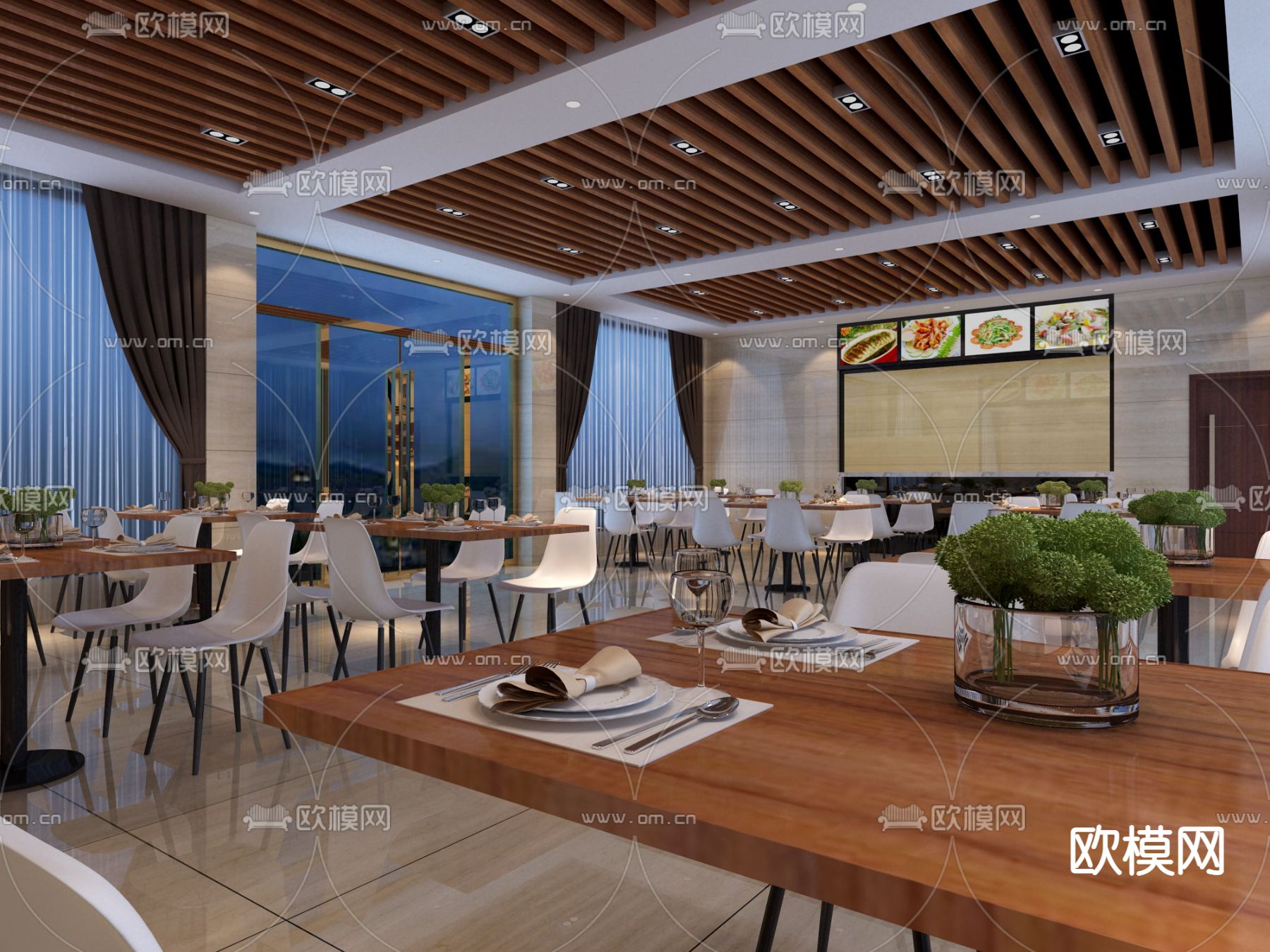 现代快餐厅食堂员工免费3d模型下载