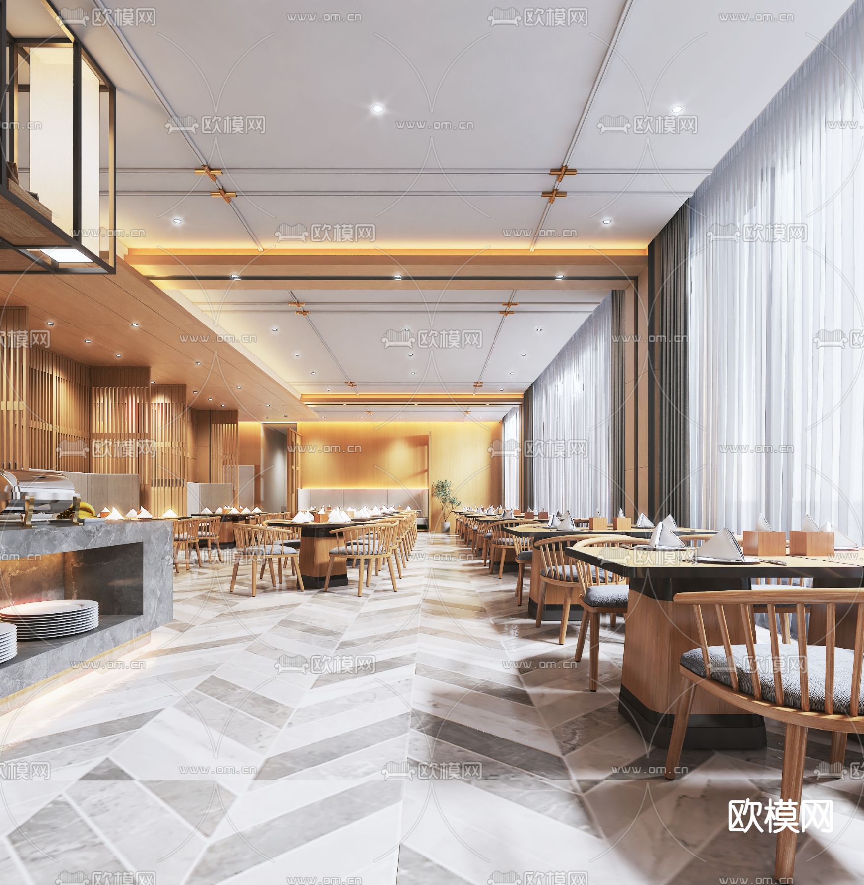 轻奢自助餐厅3d模型下载（渲染图3）