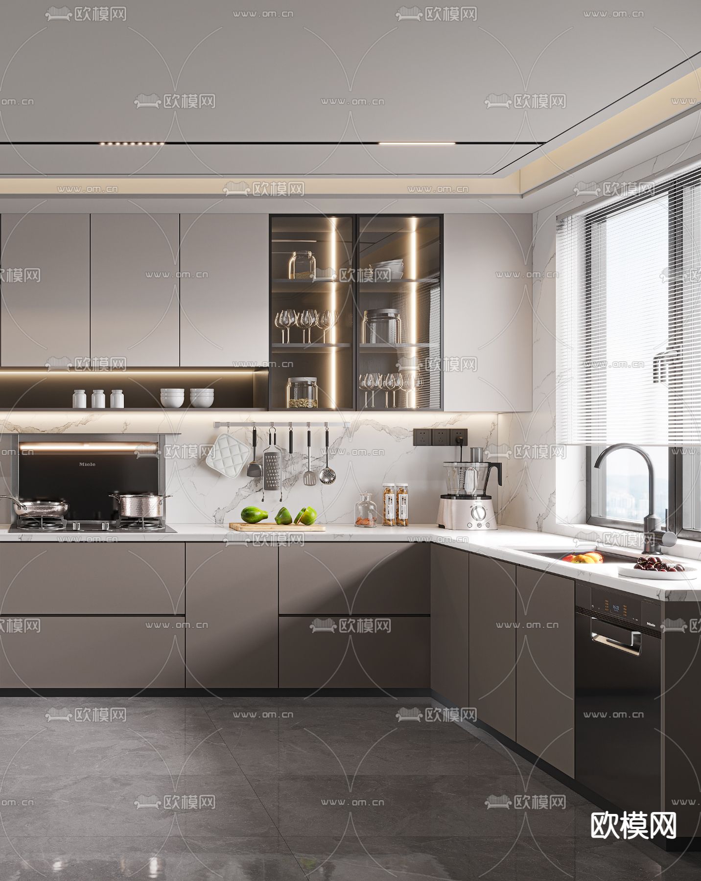 现代厨房 橱柜3d模型下载（渲染图3）