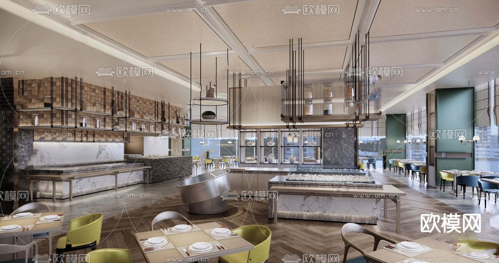 现代西餐厅su模型下载（渲染图1）