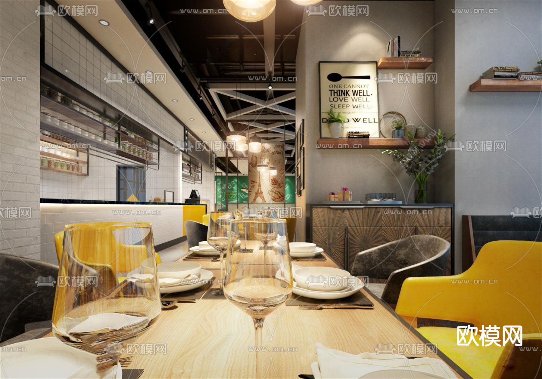 工业风自助餐厅su模型