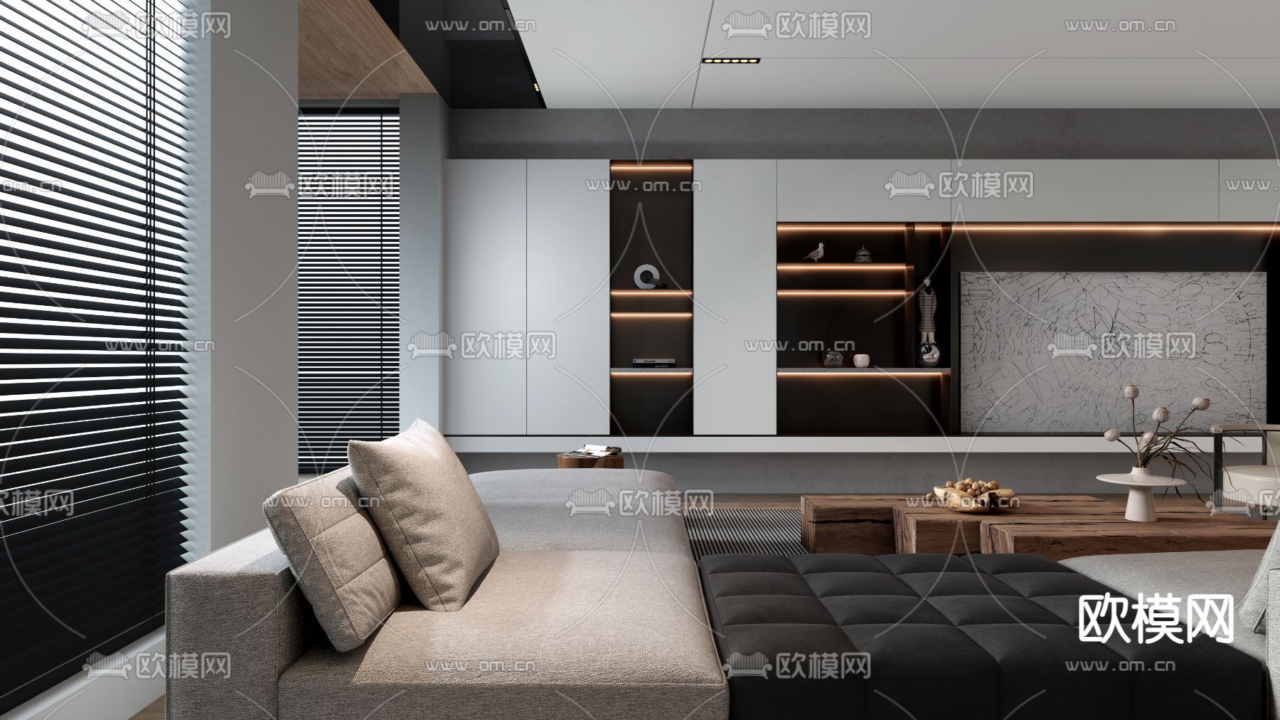 高级灰客餐厅3d模型下载（渲染图2）