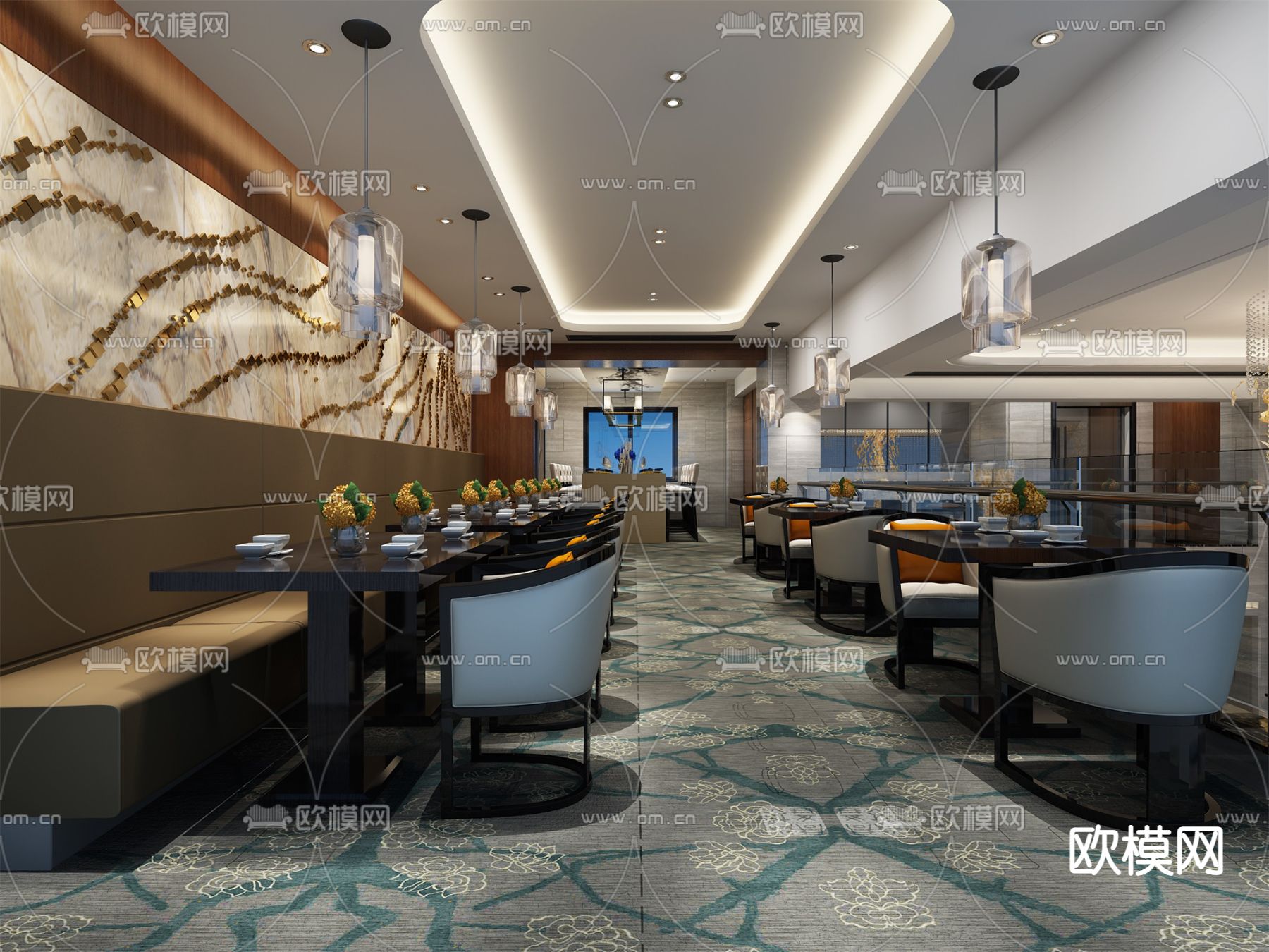 现代中餐厅su模型下载（渲染图1）