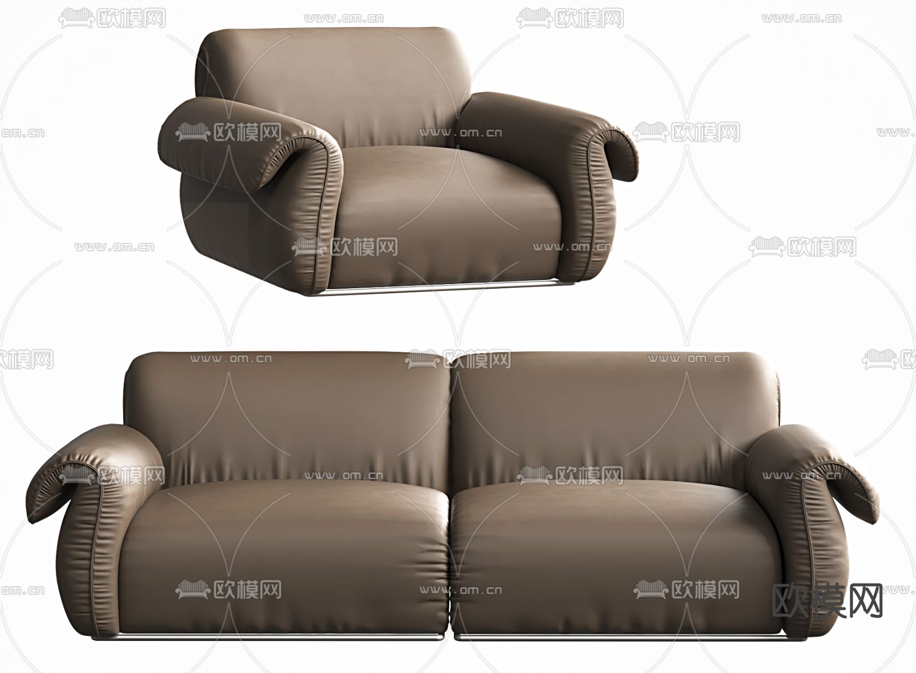 现代皮革双人沙发3d模型下载