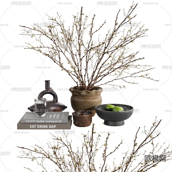 侘寂风干花 花瓶插花 摆件3d模型下载(渲染图2)