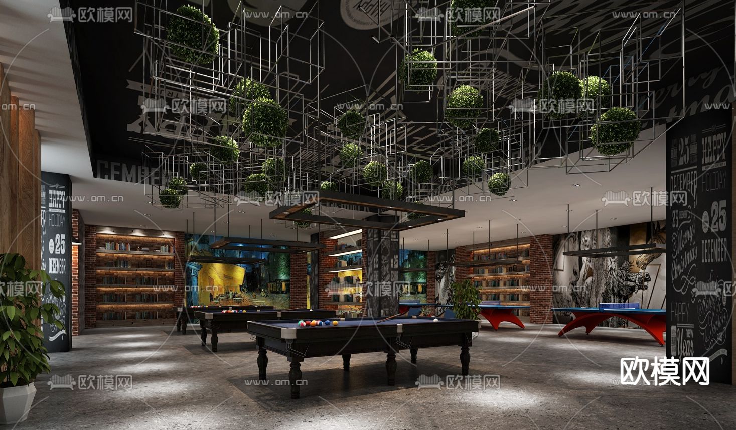 美式桌球室su模型下载（渲染图1）