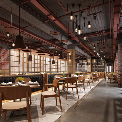  工业风西餐厅su模型 