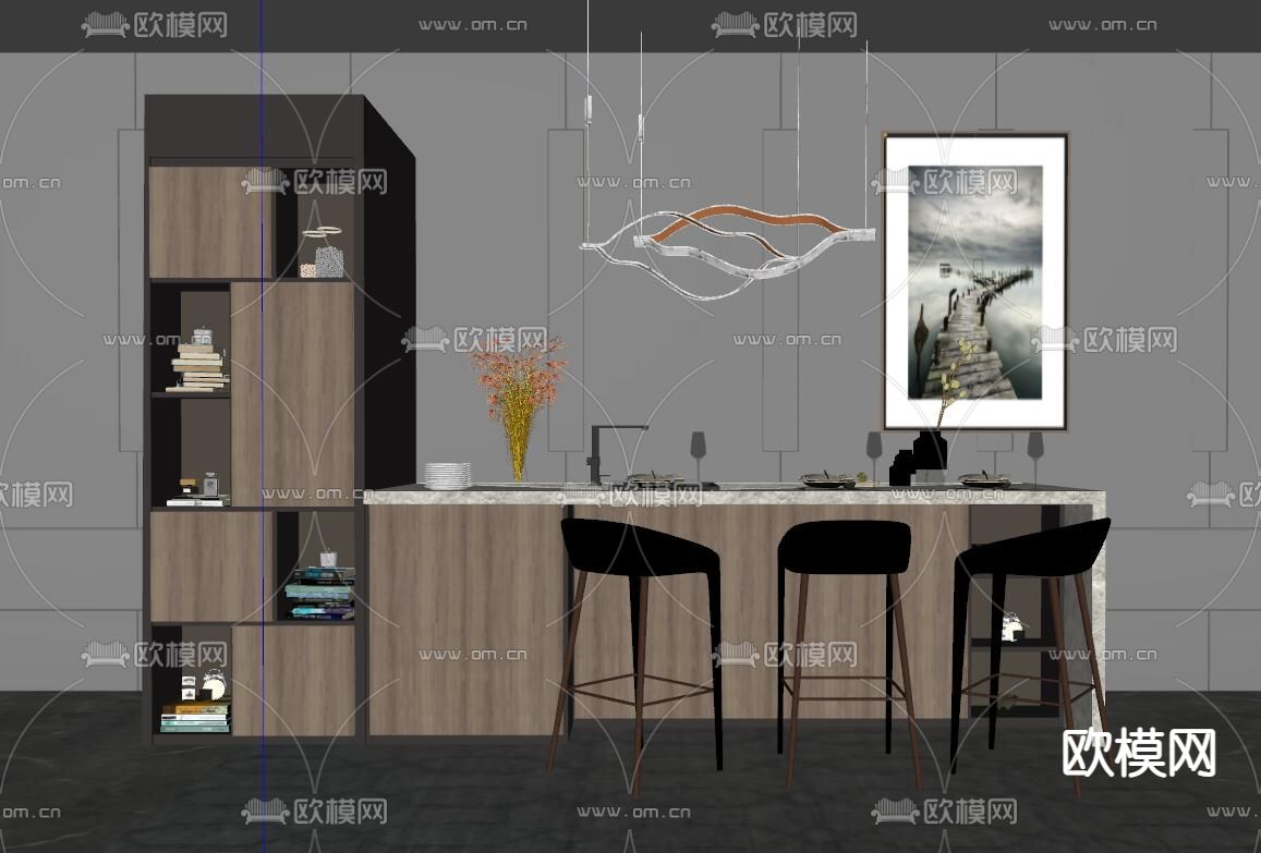 现代吧台吧椅su模型