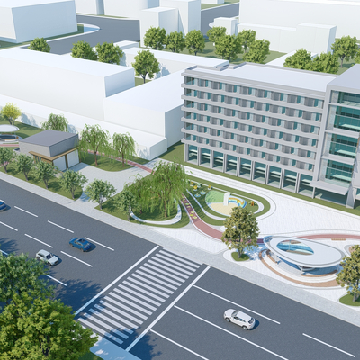 现代街角公园 口袋公园su模型