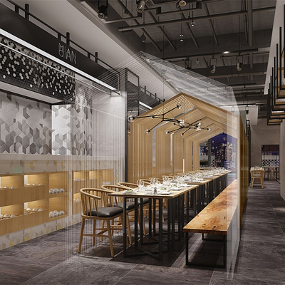  新中式餐厅su模型 