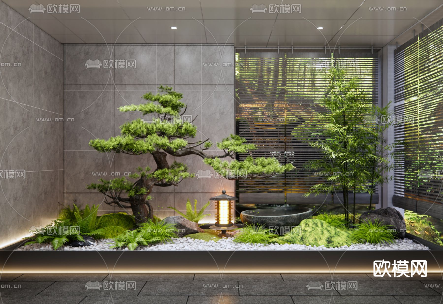 新中式松树 室内绿植造景su模型下载_ID12242915_sketchup模型下载-欧模网