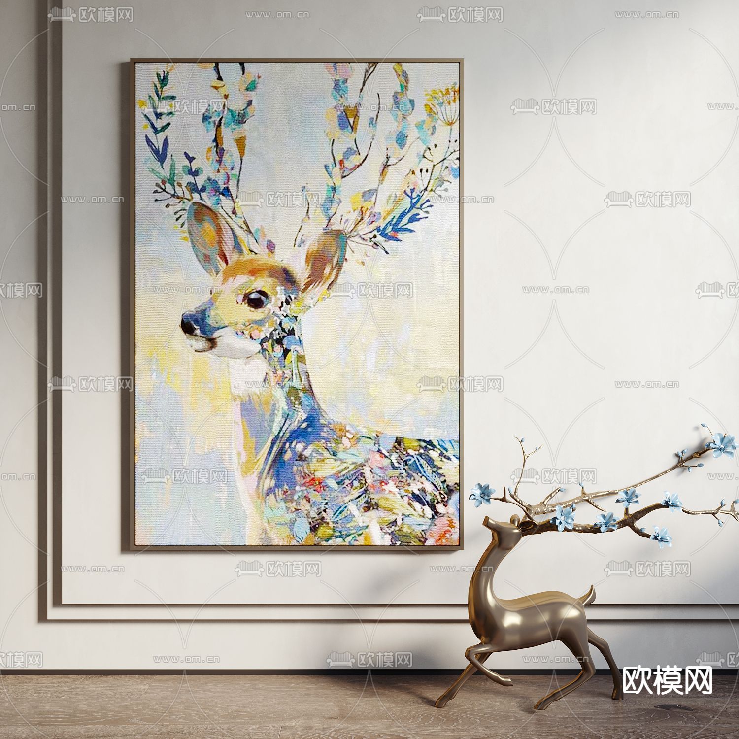 油画 麋鹿装饰画su模型