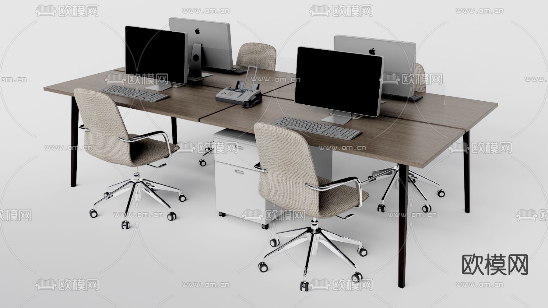 现代卡位办公桌椅su模型下载（渲染图1）