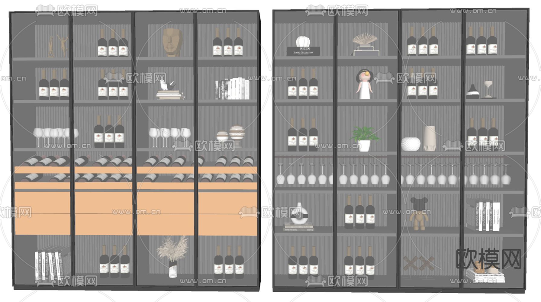 轻奢玻璃酒柜su模型下载（渲染图2）