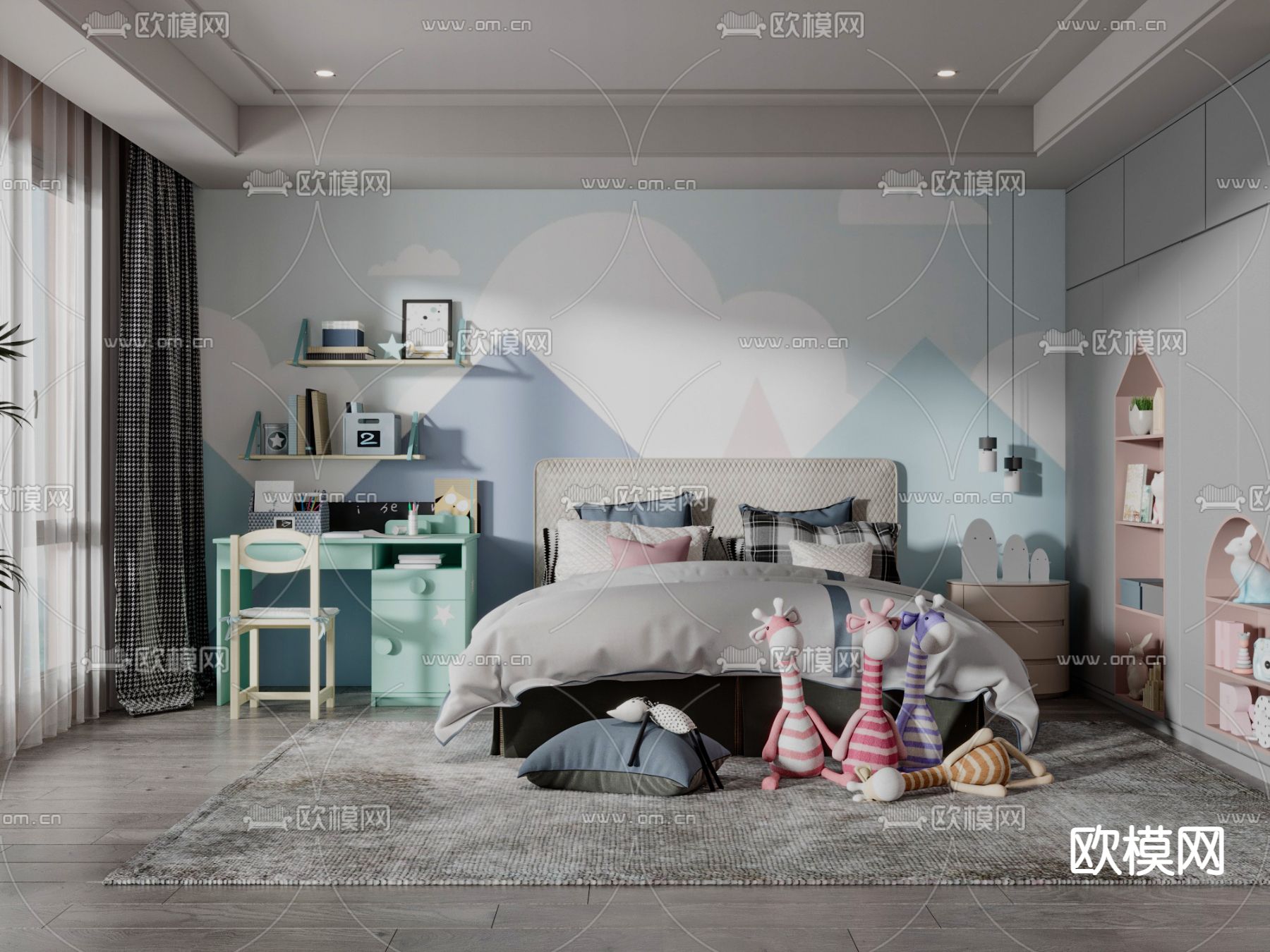 现代儿童房3d模型下载