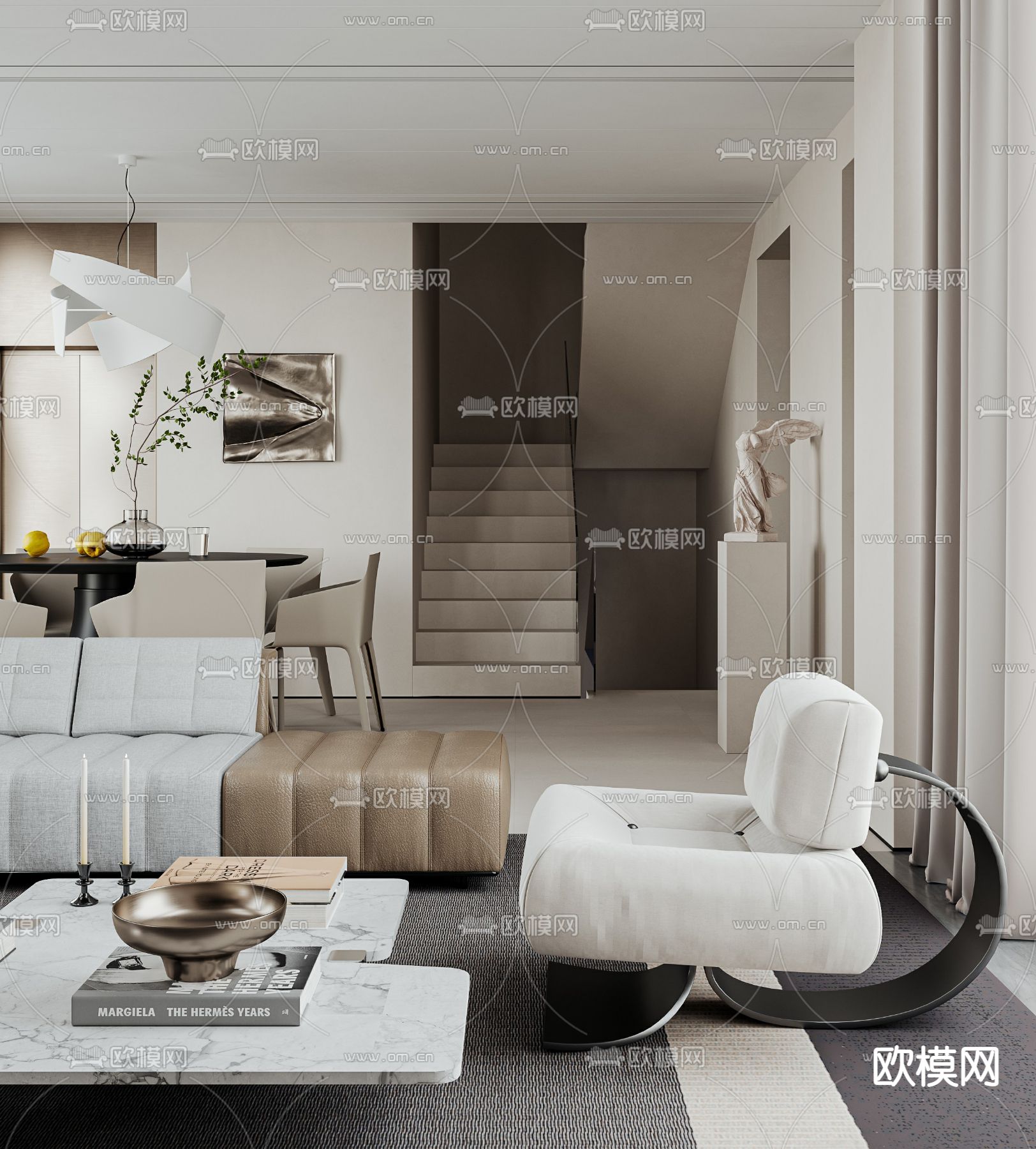 轻奢别墅大堂 别墅客厅3d模型下载（渲染图3）