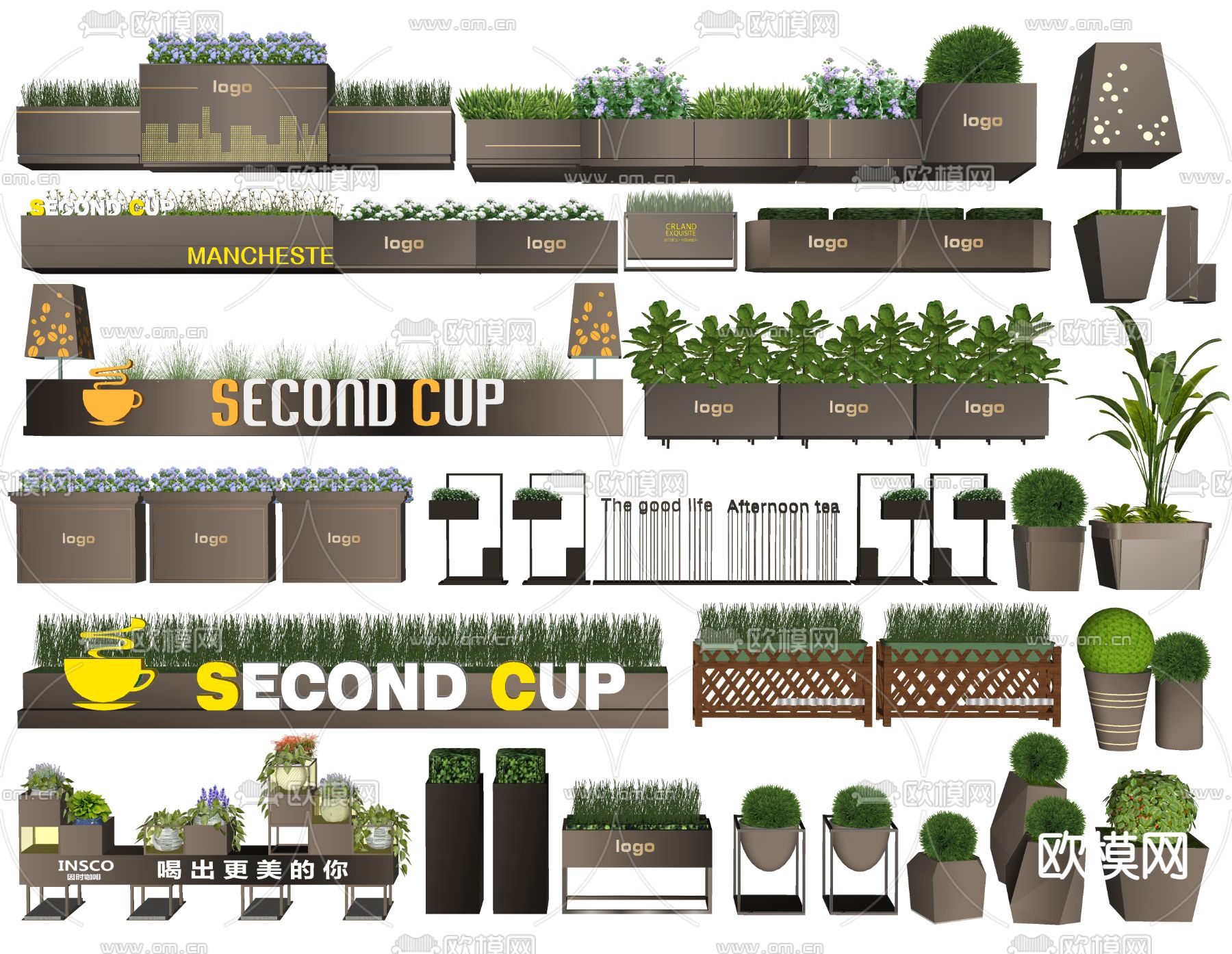 花箱 花钵 户外移动花箱su模型下载