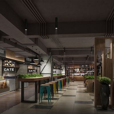  工业风烧烤餐厅su模型 