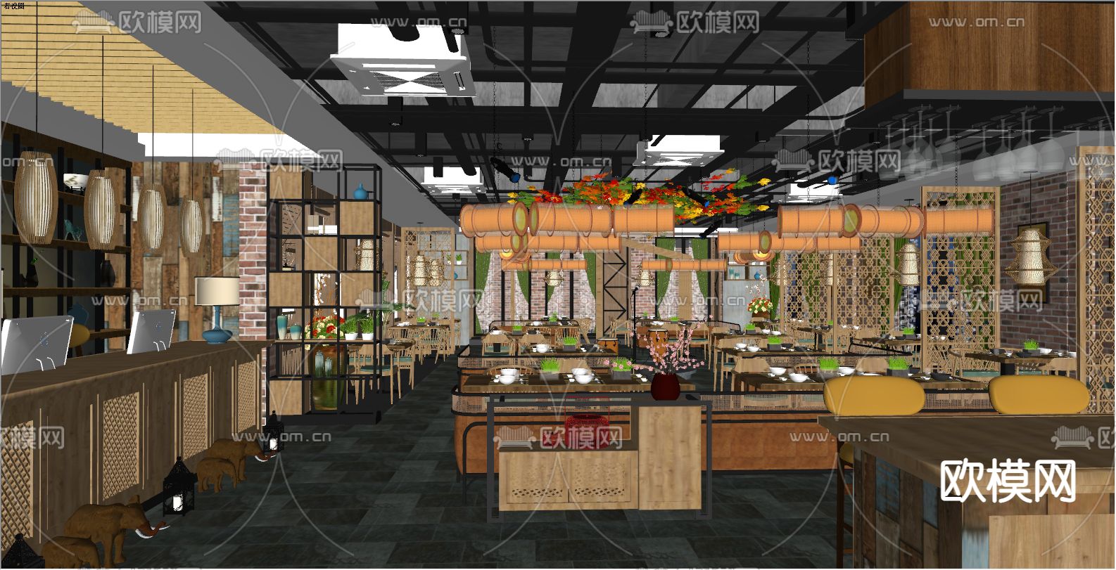 新中式音乐餐厅su模型下载（渲染图2）