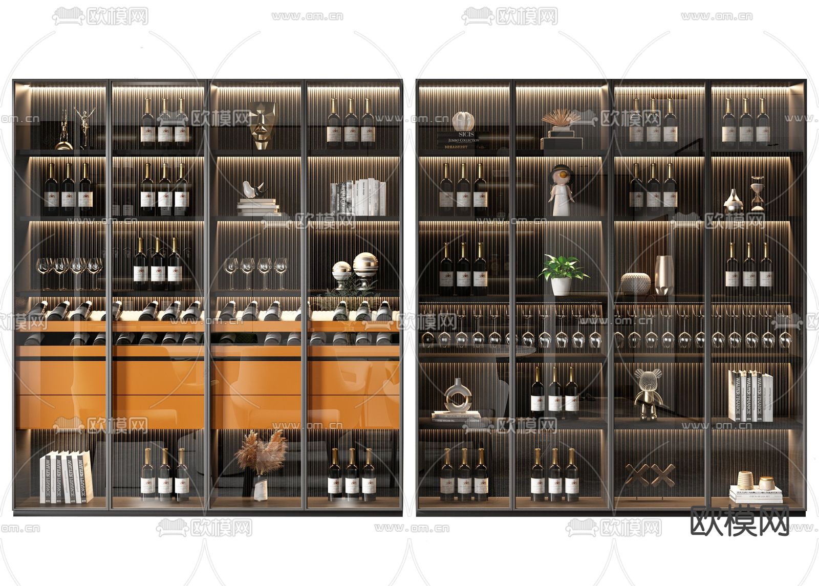 轻奢玻璃酒柜su模型下载（渲染图1）