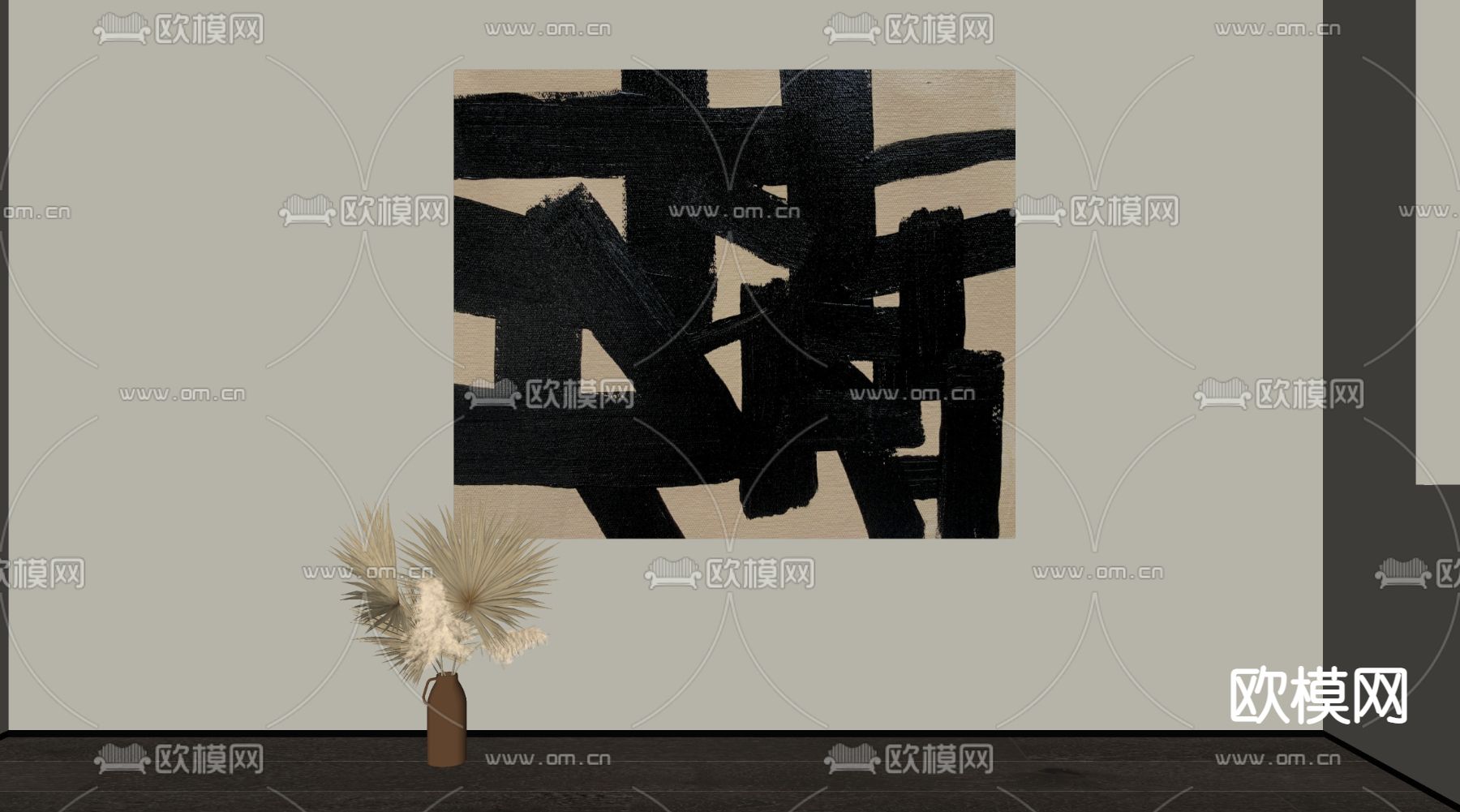 侘寂风抽象 装饰画su模型