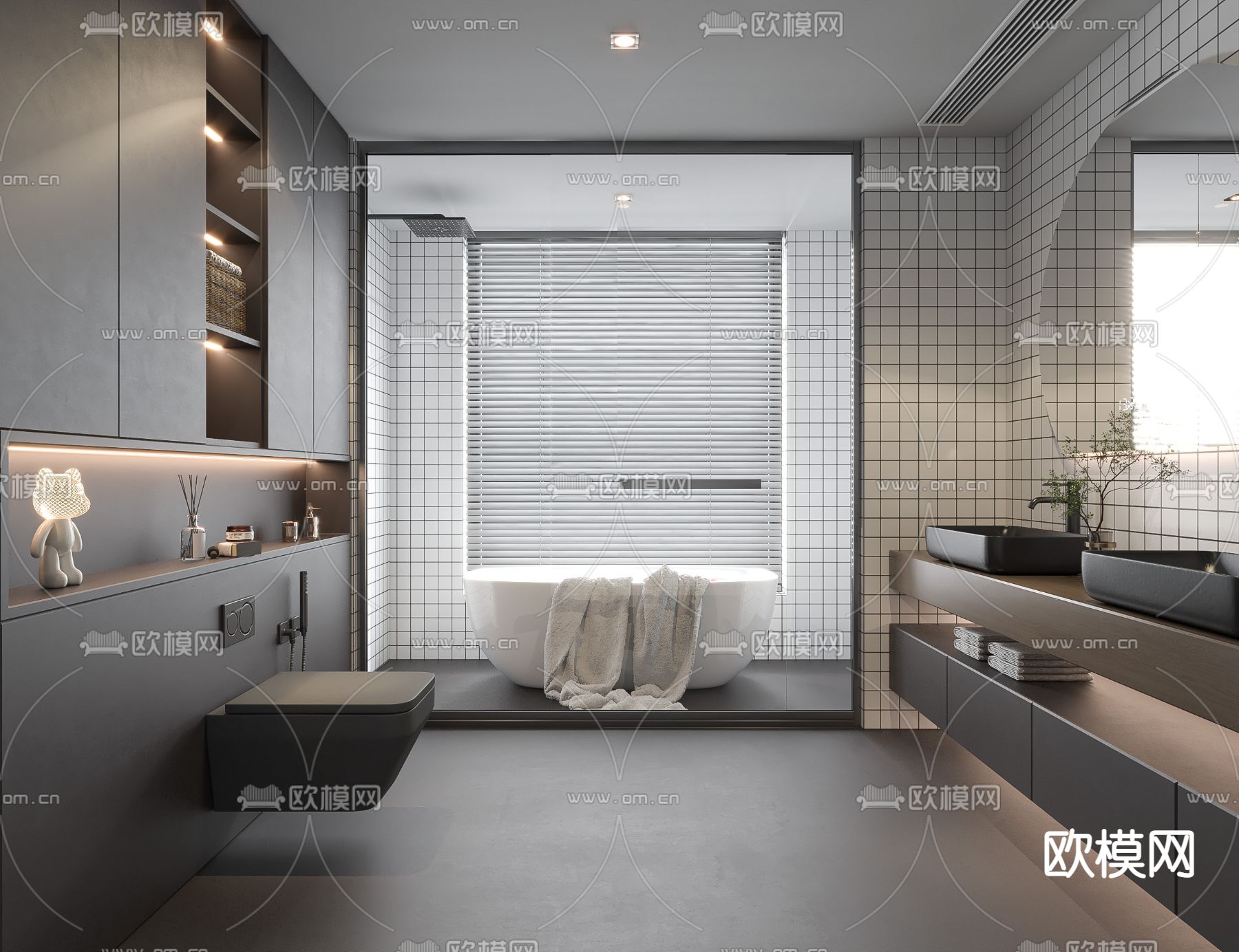 现代卫生间浴室su模型下载（渲染图1）