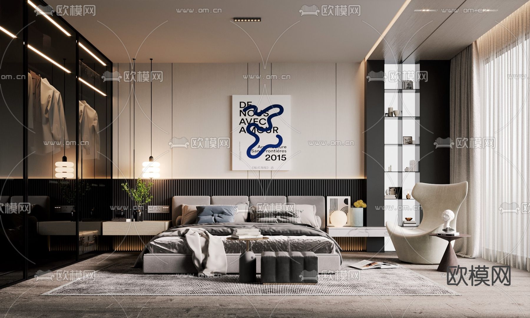 现代卧室 主卧 主人房3d模型下载_ID12246825_3dmax免费模型-欧模网