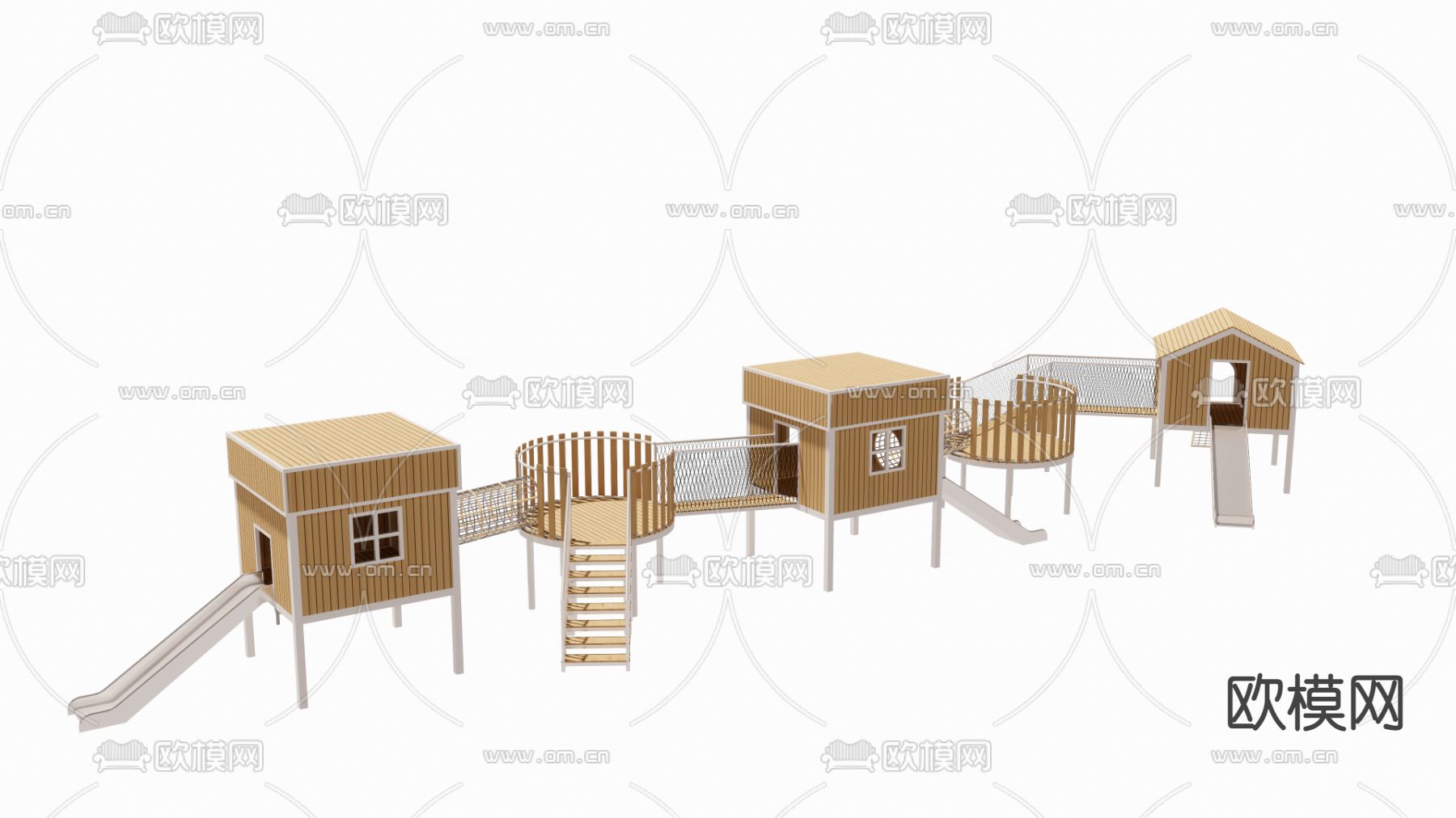 儿童廊道 树屋 滑梯su模型下载（渲染图1）