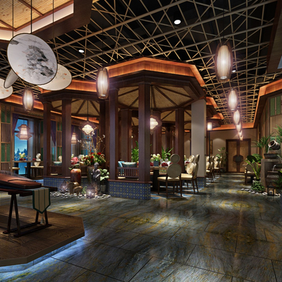  东南亚 西餐厅su模型 