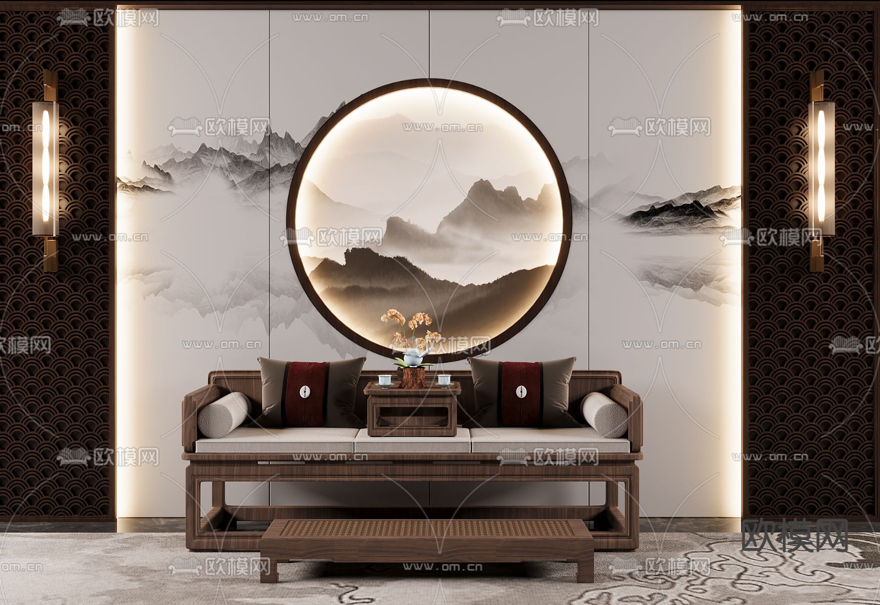 新中式罗汉床 脚踏3d模型下载