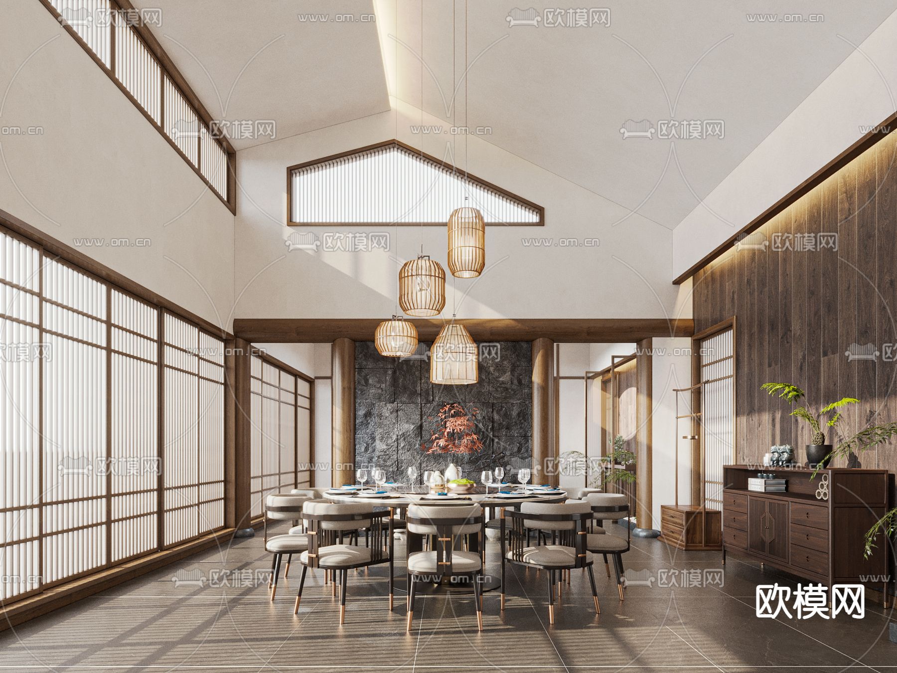 中餐厅大包厢 包房 包间3d模型下载_ID12246428_3dmax免费模型-欧模网