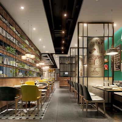  工业风自助餐厅su模型 