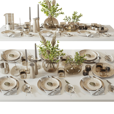  西餐 餐具 刀叉 碗碟su模型 