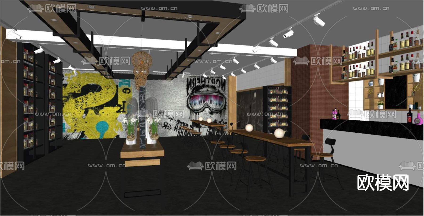 工业风酒吧su模型下载（渲染图3）