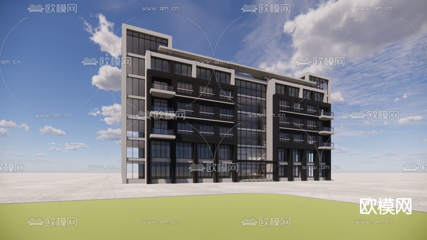多层办公楼外观su模型下载（渲染图1）