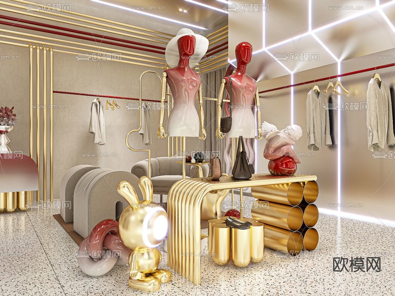 潮牌服装店 女装店3d模型下载(渲染图3)