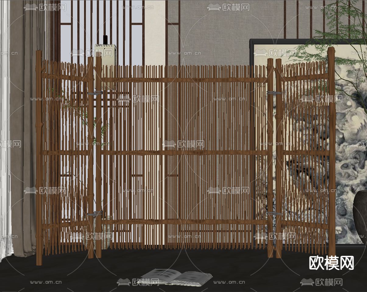 自然风竹子屏风 隔断su模型下载（渲染图2）