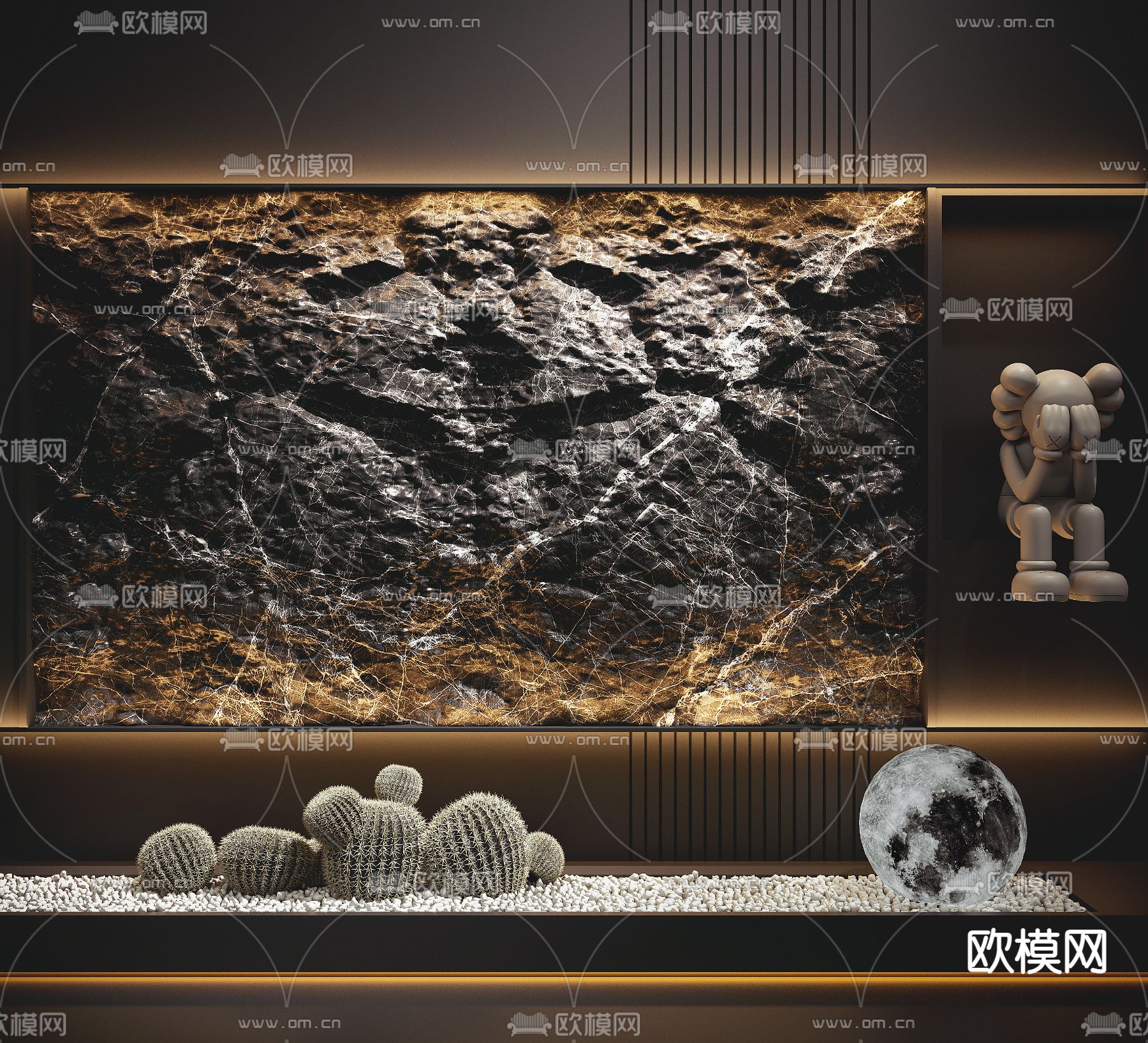 暗黑风岩石墙 背景墙su模型下载（渲染图1）