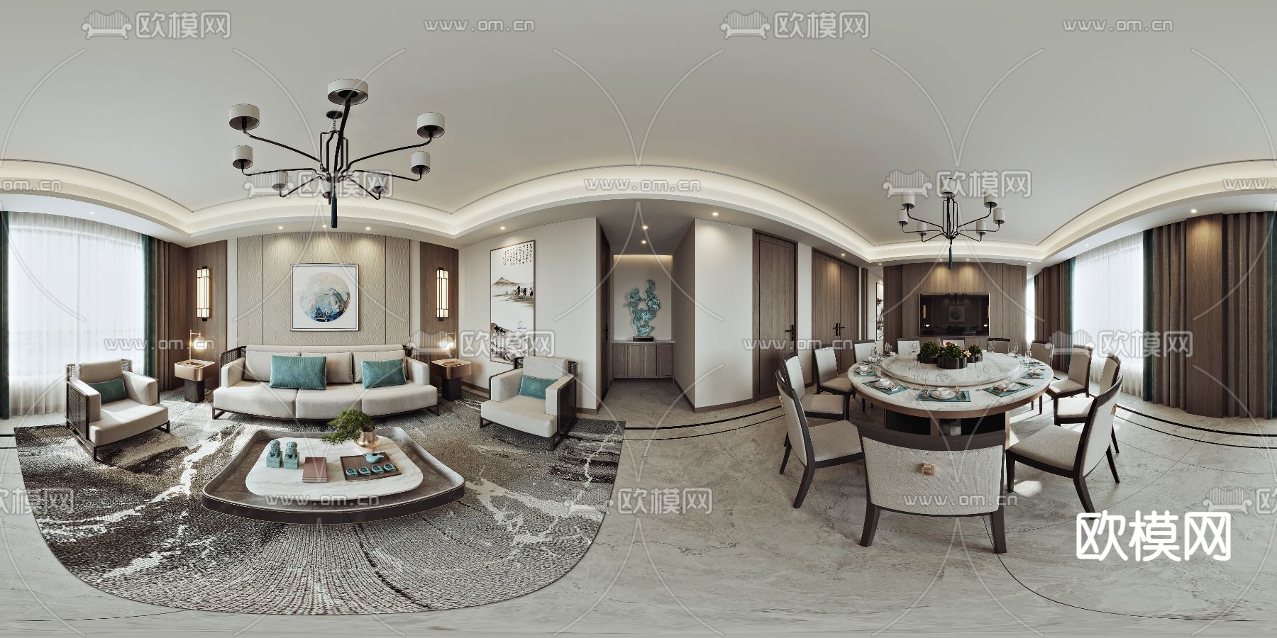 新中式中餐厅包房 包厢cr全景3d模型