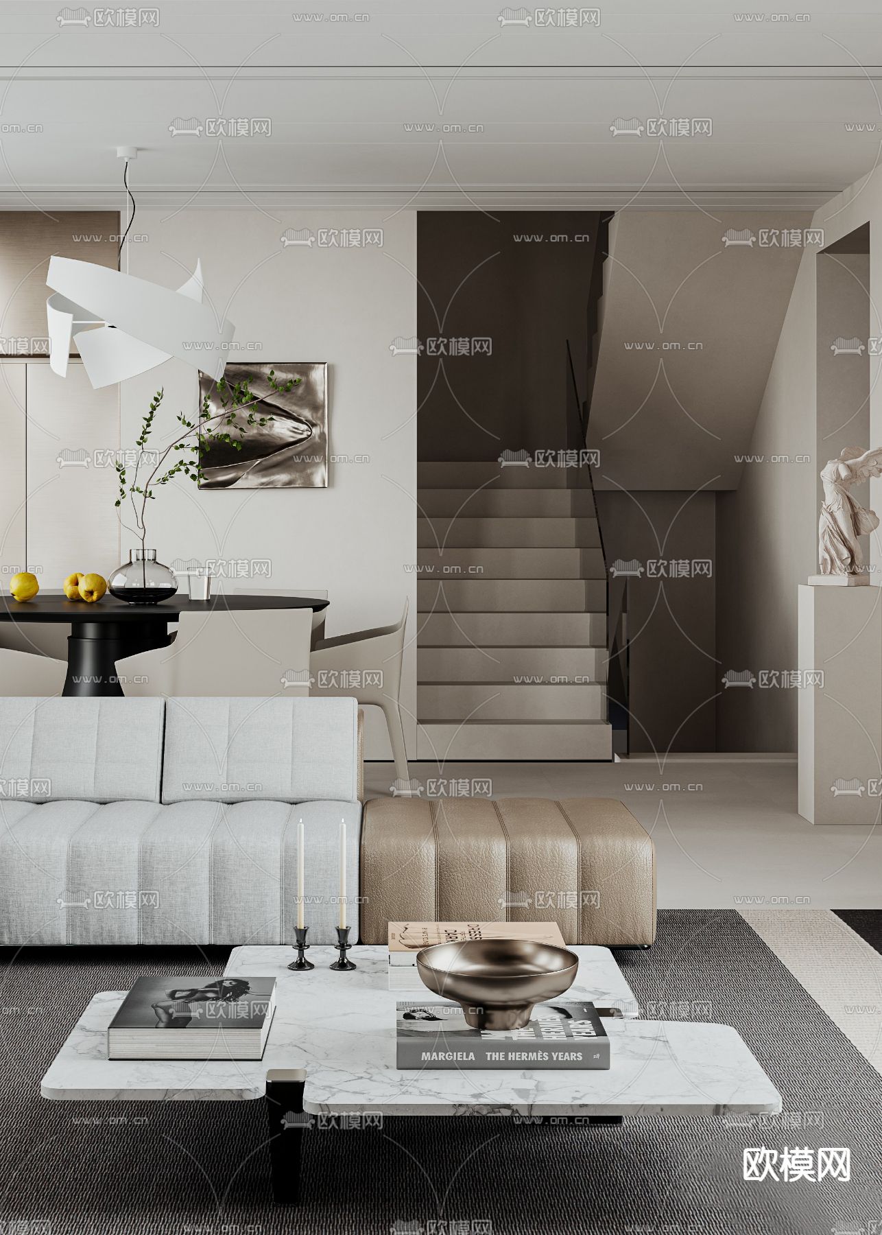 轻奢别墅大堂 别墅客厅3d模型下载（渲染图4）