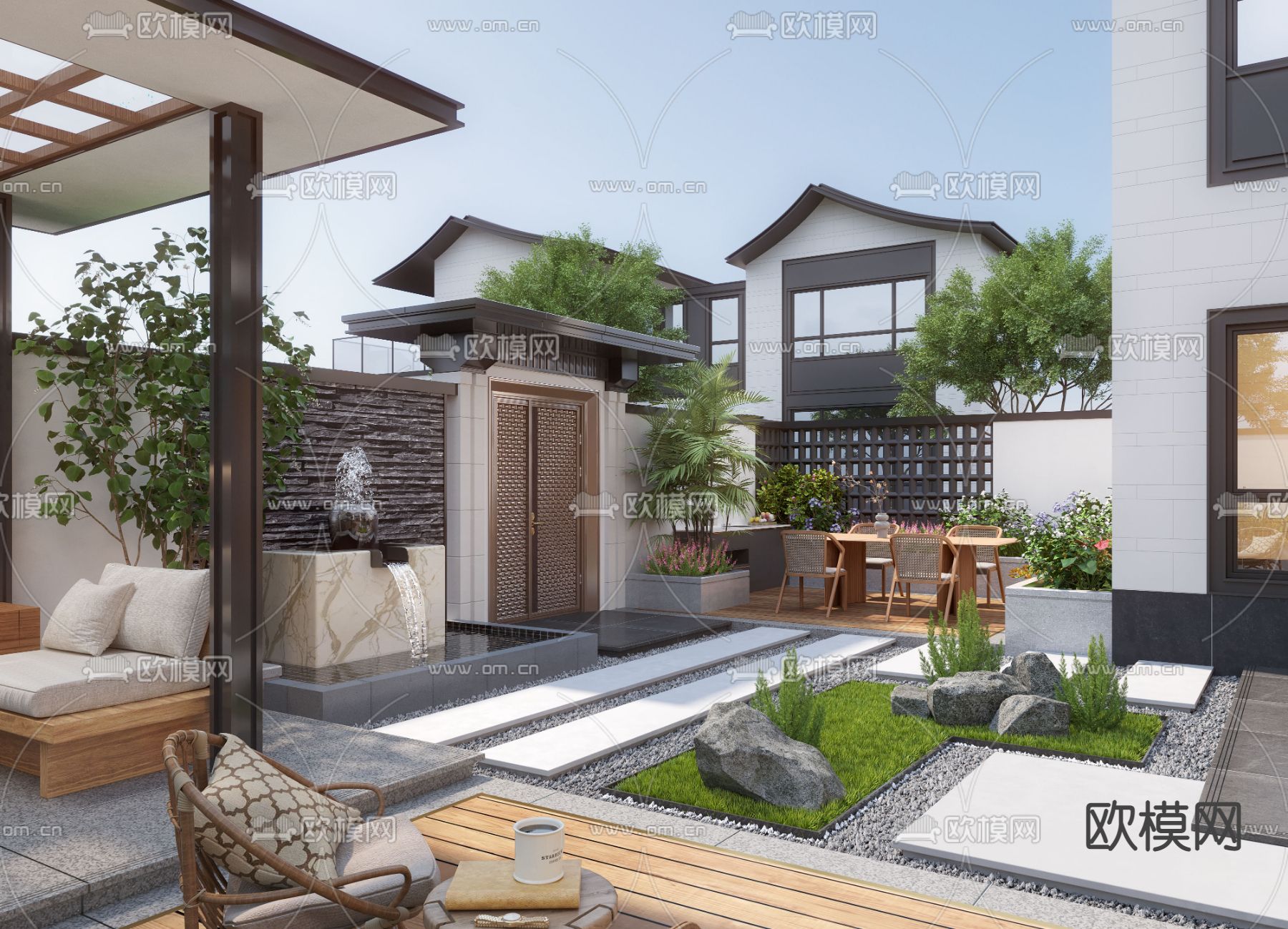 现代庭院花园 阳台景观3d模型下载（渲染图2）