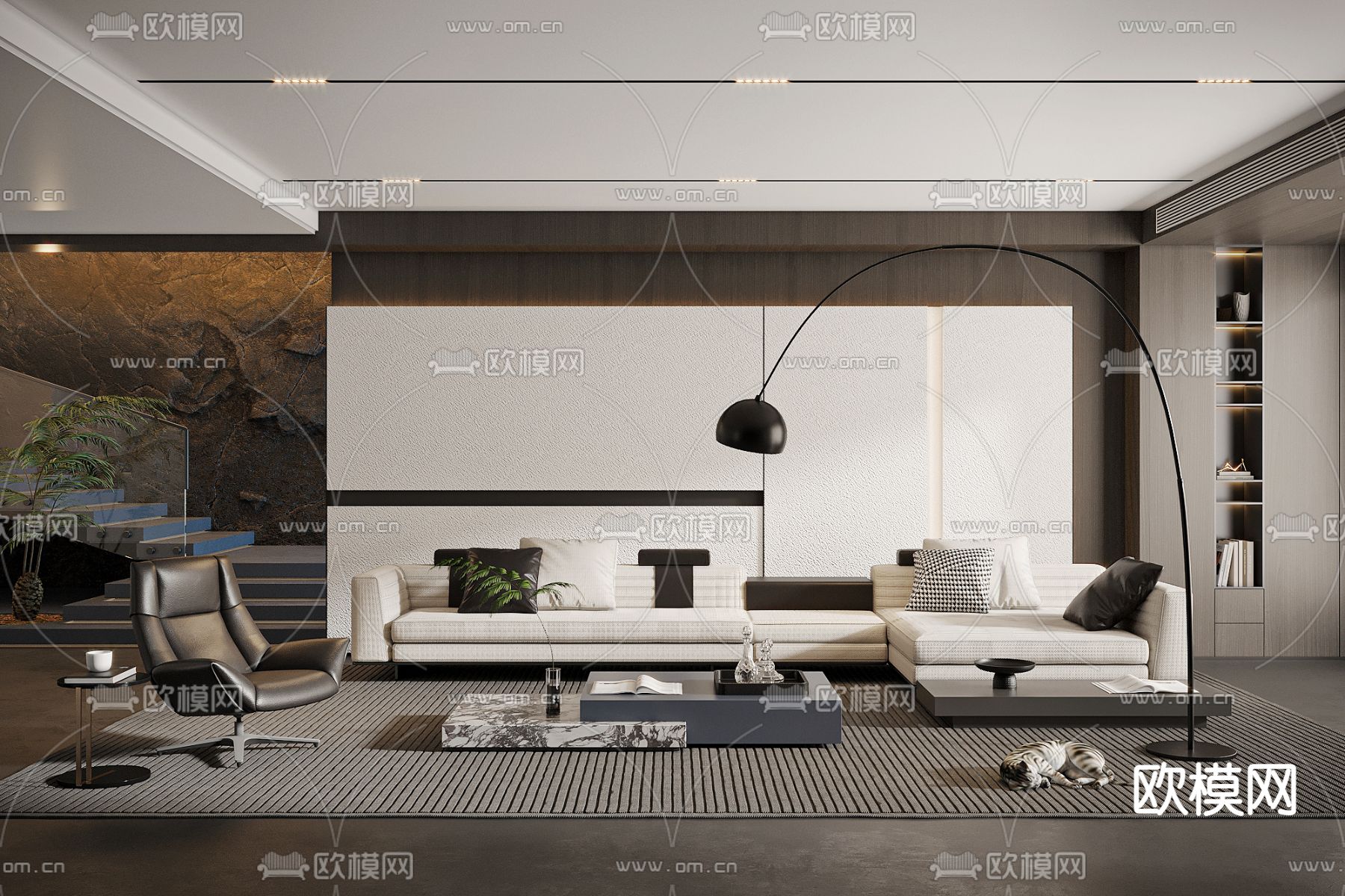 暗黑风复式客厅3d模型下载